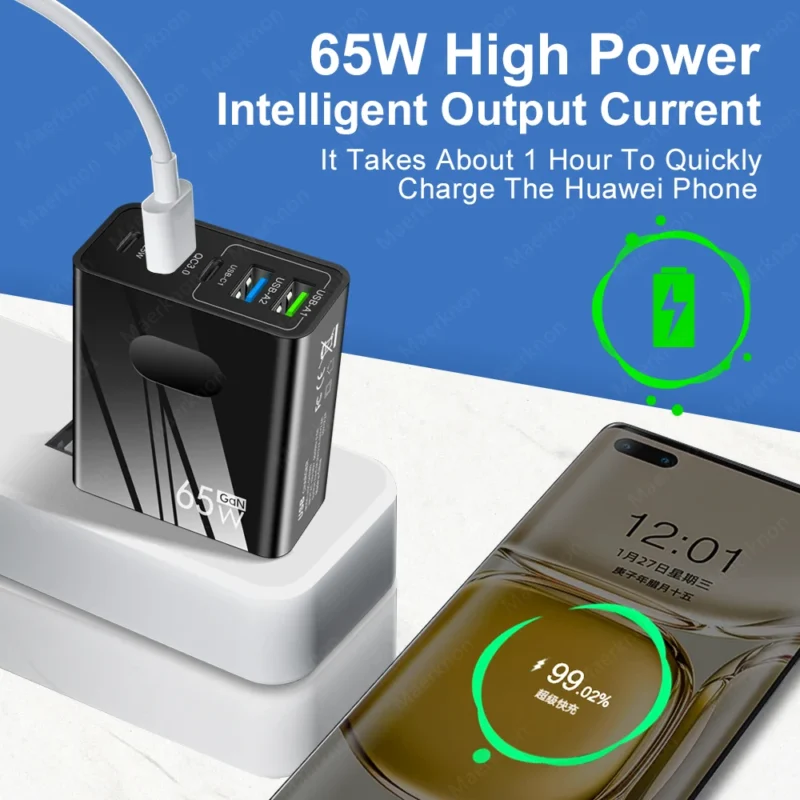 kf A20d198ba141447c88c5e429e8b7469cct USB Type C Charger 65W GaN Multi Port Fast Charging Phone Charger Adapter For iPhone Xiaomi