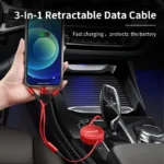 Sleek 3-in-1 car charging cable ensures fast charging and organization for today’s tech-savvy drivers.