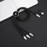 Sleek 3-in-1 charging cable with USB-C, micro USB, and Lightning connectors for modern tech users.