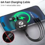 Sleek BMW 3-in-1 fast charging cable, ideal corporate gift for versatile device charging.