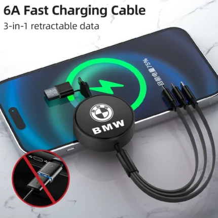 Sleek BMW 3-in-1 fast charging cable, ideal corporate gift for versatile device charging.