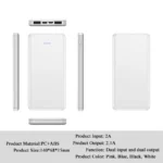 Sleek dual-output power bank: stylish, compact, fast charging for modern professionals and corporate gifting.