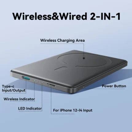 Sleek 20W magnetic wireless power bank, 5000mAh, perfect for corporate gifts and fast charging.