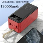 Sleek 120,000mAh power bank with digital display, perfect for corporate gifts and travel needs.