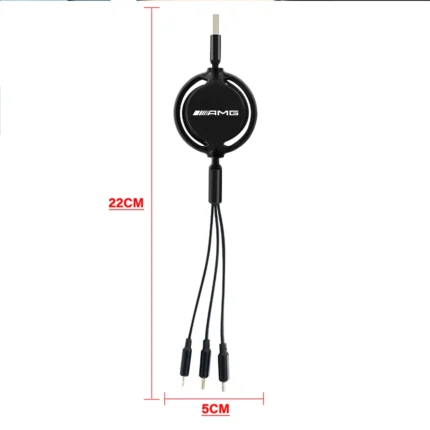 Sleek retractable audio cable with three 3.5mm connectors, perfect for corporate gifts and portability.