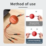 User guide for a retractable cable, highlighting proper use and portability for corporate gifts.